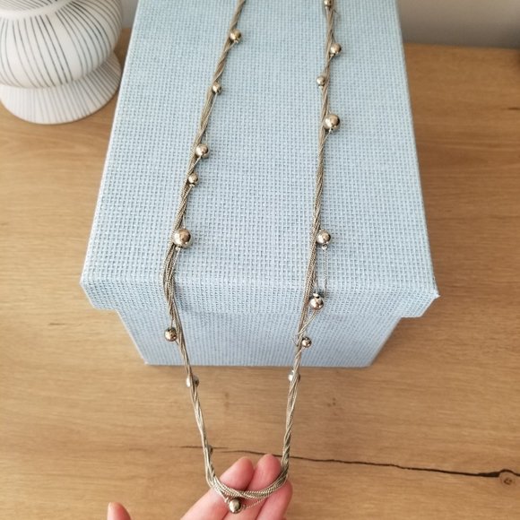 Silver Twisted Long Chain and Beads Necklace - Picture 2 of 6